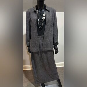 Worthington Knits Black & White Zip Front Jacket Skirt Set Large